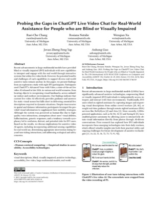 First page of the Probing the Gaps in ChatGPT's Live Video Chat for Real-World Assistance for People who are Blind or Visually Impaired paper