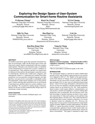 First page of the Exploring the Design Space of User-System Communication for Smart-home Routine Assistants paper